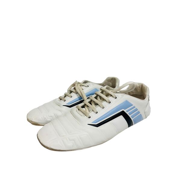 PRADA White Leather Logo Race Lace Up Low Top Rev Race Sneakers Size EU 37 US 7 - Picture 3 of 8